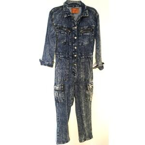 VTG DENIM JUMPSUIT Y2K WOMEN SZ S CARGO PANT DESIGN SIGNATURE 8 GRUNGE SWIFTIE